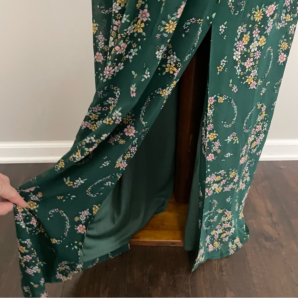 Laundry by Shelli Segal Dress Maxi Floral Surplice Racerback Lined Green Pink - Picture 5 of 14
